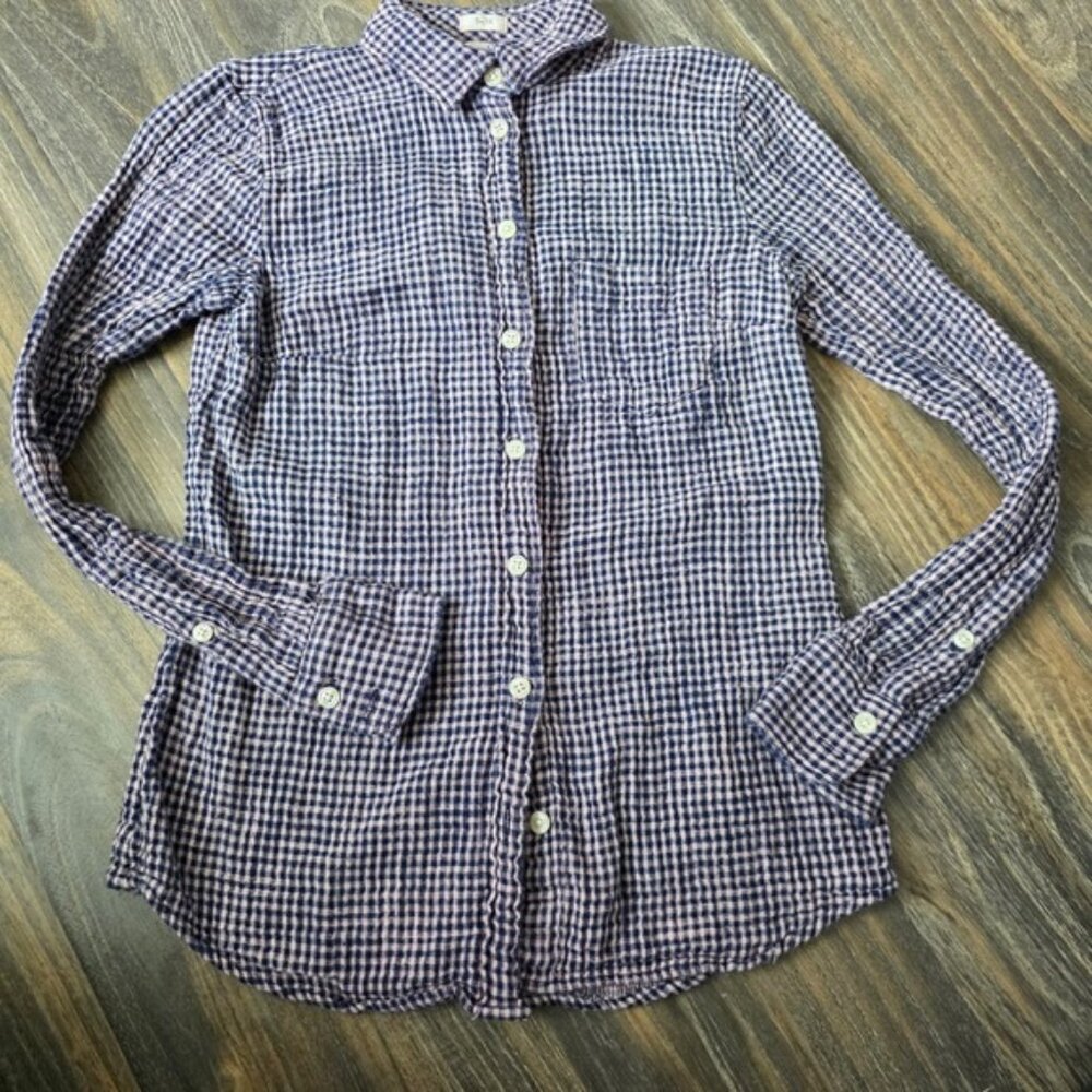 J.Crew Boy Fit Gingham Check Button Down Shirt XXS Navy Pink‎ Cotton Gauze